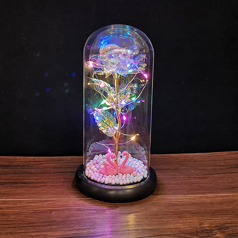 Glass cover simulation rose with color led