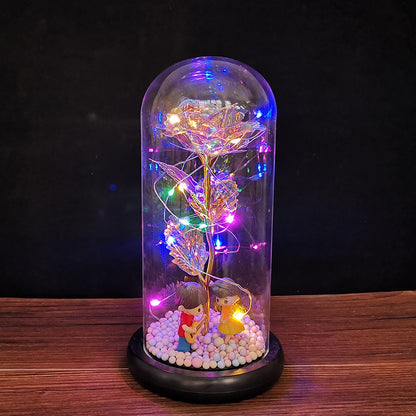 Glass cover simulation rose with color led