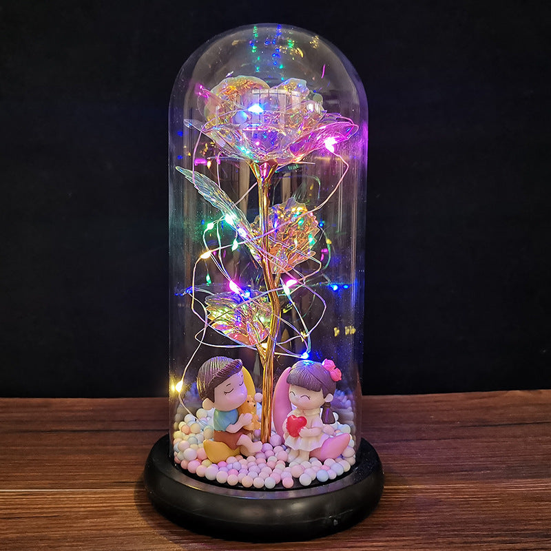 Glass cover simulation rose with color led