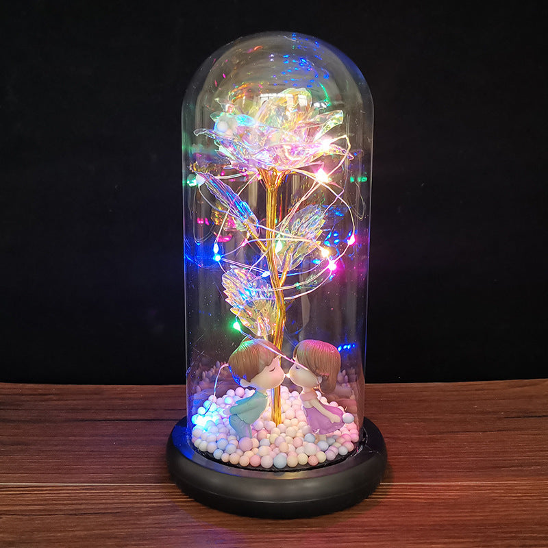 Glass cover simulation rose with color led