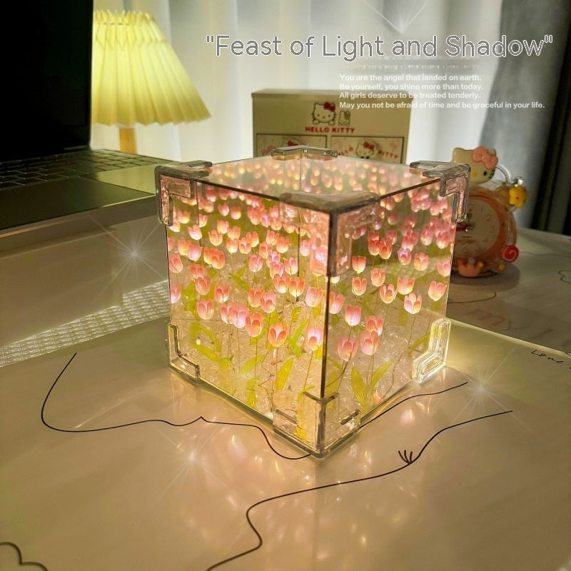 Flower Sea Rubik's Cube Tulip Three-dimensional Small Night Lamp