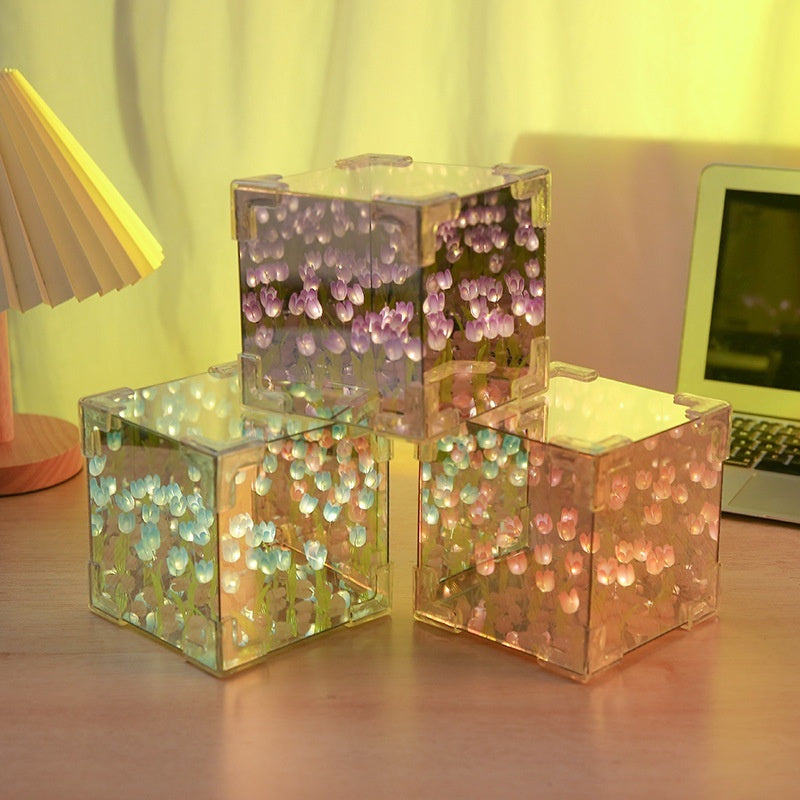 Flower Sea Rubik's Cube Tulip Three-dimensional Small Night Lamp