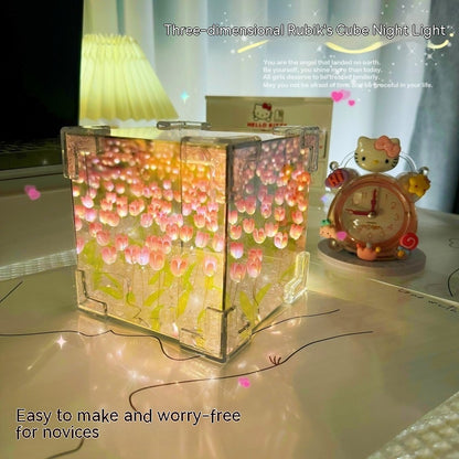 Flower Sea Rubik's Cube Tulip Three-dimensional Small Night Lamp