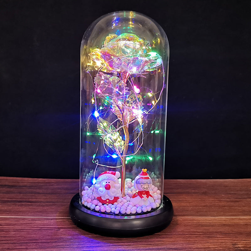 Glass cover simulation rose with color led