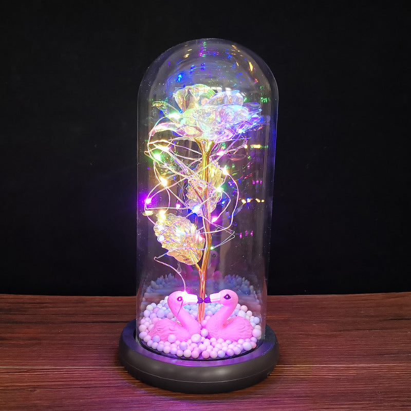 Glass cover simulation rose with color led