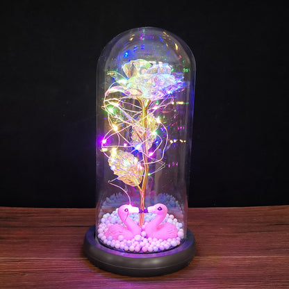 Glass cover simulation rose with color led