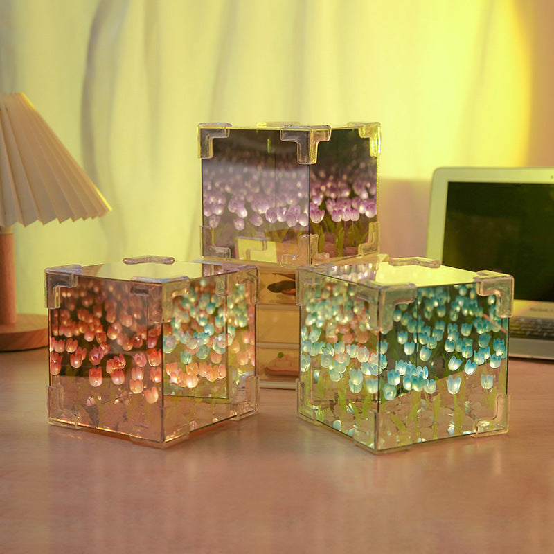 Flower Sea Rubik's Cube Tulip Three-dimensional Small Night Lamp