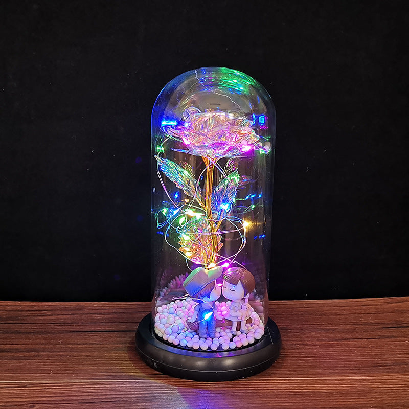 Glass cover simulation rose with color led