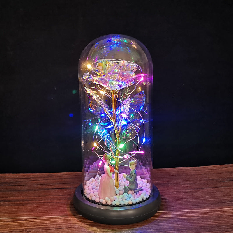 Glass cover simulation rose with color led