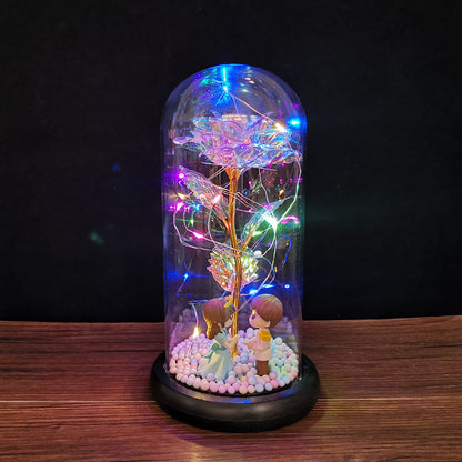 Glass cover simulation rose with color led