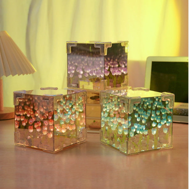 Flower Sea Rubik's Cube Tulip Three-dimensional Small Night Lamp